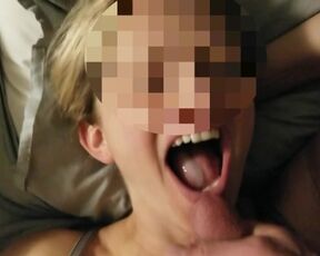 Homemade blonde milf takes cumshot pov