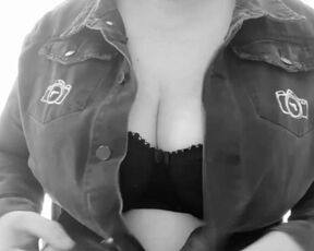 Boyfriends Biker Jacket fits snug on my big milf tits • amateur