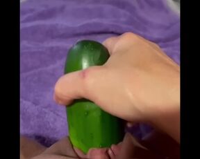 Horny Squirting Brunette MILF pounds herself with a Huge Cucumber!!