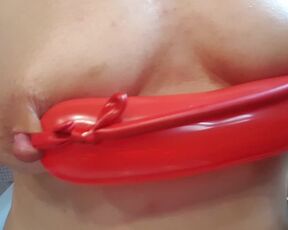 nippleringlover inserting long balloon through pierced nipples - pierced tits - stretched nipples 2