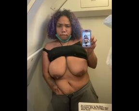 Risky Airplane bathroom solo fuck