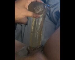 Fucking my horny Latina pussy with friend's dildo again