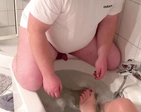 Foot fetish. Hotwife slapping balls. Husband licks feet