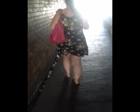 BBW milf flashing lingerie in public subway