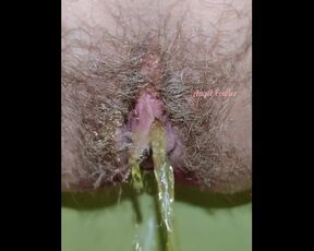 Hairy Creamy Pussy Pissing Loudly in the Toilet