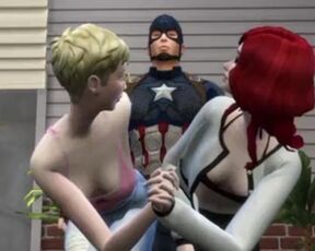 Captain America Fucking Two Beautiful Girls - Menage - Chris Evans Parody(MP4_Low_Quality)