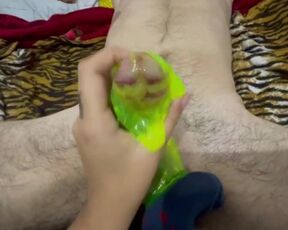 Masturbation with slime on my friend's big dick