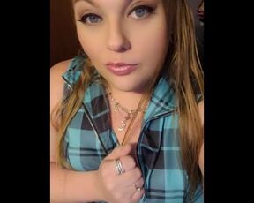 Sexy blonde bbw milf teases in plaid corset dress