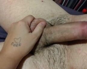 Wife strocking my hard cock