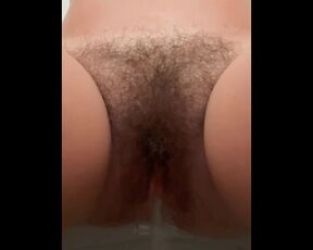 Closeup hairy pussy powerful piss after sex and pushing creampies out of both holes