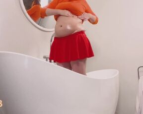 Water Enema Inflation, Cosplayer Velma, belly inflation, overeating, belly stuffing, inflation