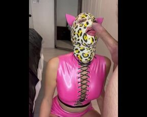 LATEX CAT HOOD GIRL DEEPTHROATING COCK AND BEING BENT OVER DOGGY STYLE