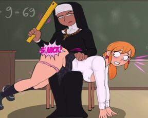 Confession Booth! Animated Big Booty Nun Spanks School Girl Front of Class