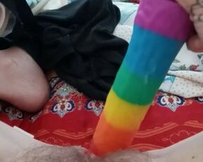 Lesbian Squirting on a Pride Dildo