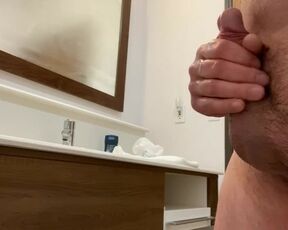 Stroking in hotel bathroom