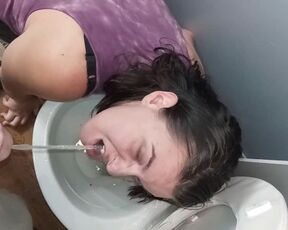 Head over toilet Drinking Daddy's Piss on all fours!!