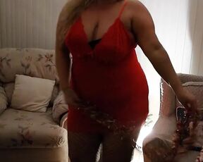 Kitty Queens Christmas special, black fishnet pantyhose, lingerie. Blonde mature PAWG, big ass and natural tits