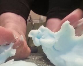 Soapy foam between my toes